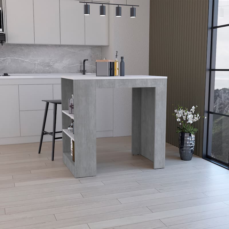 Kitchen Island, Kitchen Bar Table 36" H, 3-Side Shelves