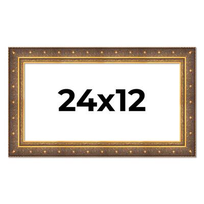 24x12 Frame Gold Real Wood Picture Frame inches Interior Frame Depth 1 inches Museo Bronze Ornate Photo Frame with UV Acrylic