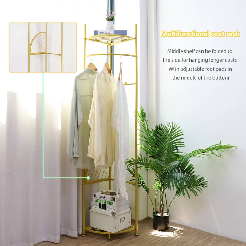 Metal Corner Floor Shelf Entryway Coat Rack Storage Display Rack - 18"x69"