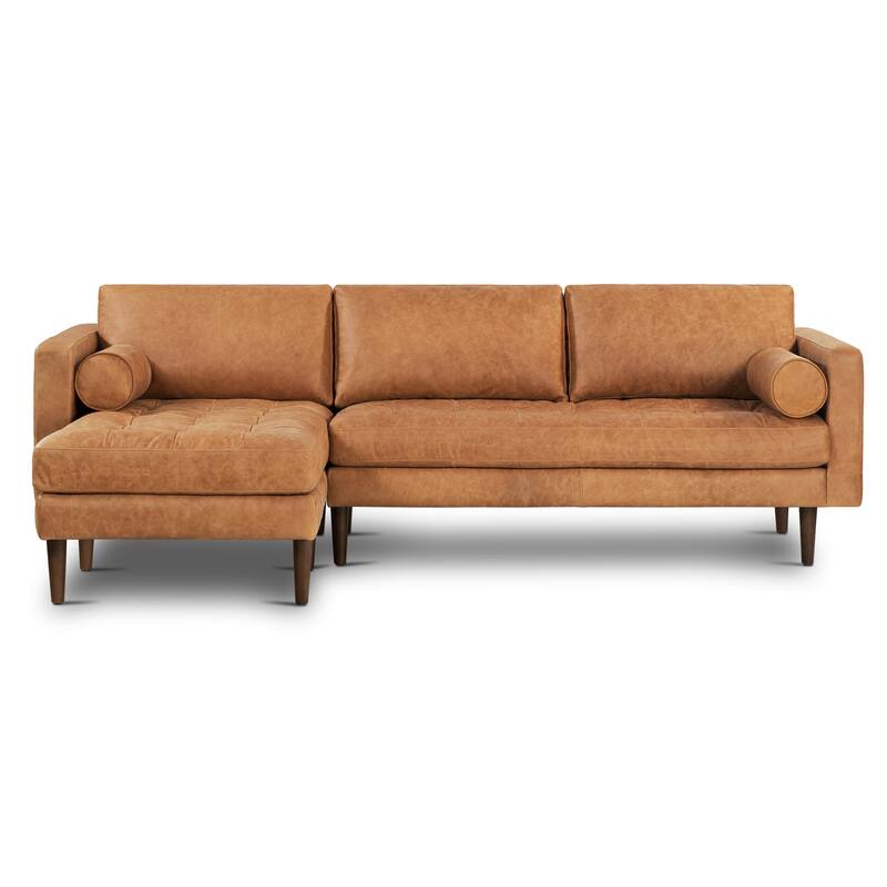 Poly & Bark Napa 104.5" Left Sectional Sofa - Full Grain Genuine Italian Leather - Cognac Tan