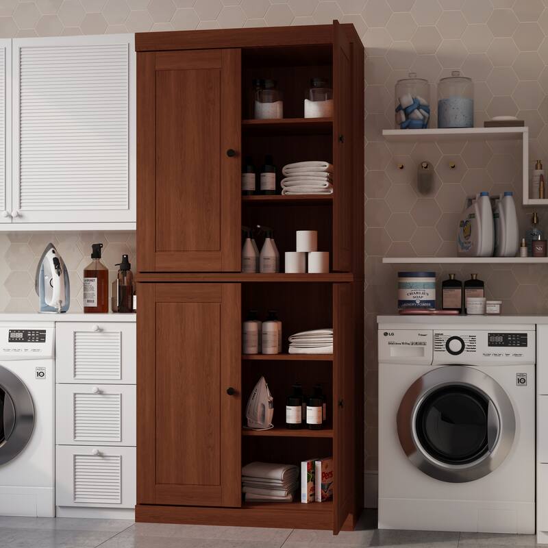 Palace Imports 100% Solid Wood Bathroom & Laundry Storage Cabinet, Raised Panel Doors, Adjustable Shelves, 32" Wide, 71.5" Tall