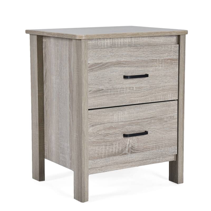 Faux Wood Nightstand with 2 Drawers, Contemporary Design, Easy Toolless Assembly, Storage Organizer for Bedroom