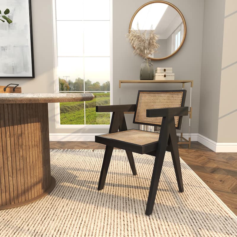 Teak Wood Handmade Accent Chair with Woven Cane Seat - Black or Brown - Roche River Decor