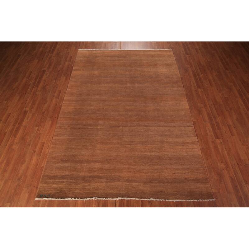 Gabbeh Modern Area Rug Handmade Brown Wool Carpet - 6'8" x 9'8"