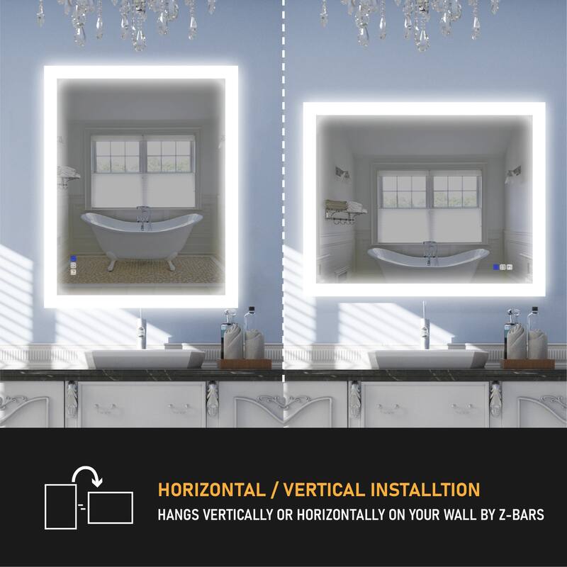 Bathroom Wall Mounted Frameless LED Mirror Super Bright Light With Anti-Fog (Horizontal/Vertical)