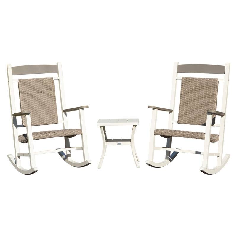 Domi Outdoor Rocking Chair Set – High Back, Weather-Resistant Porch Rockers for Patio - Set of 3 - HDPE+Wicker