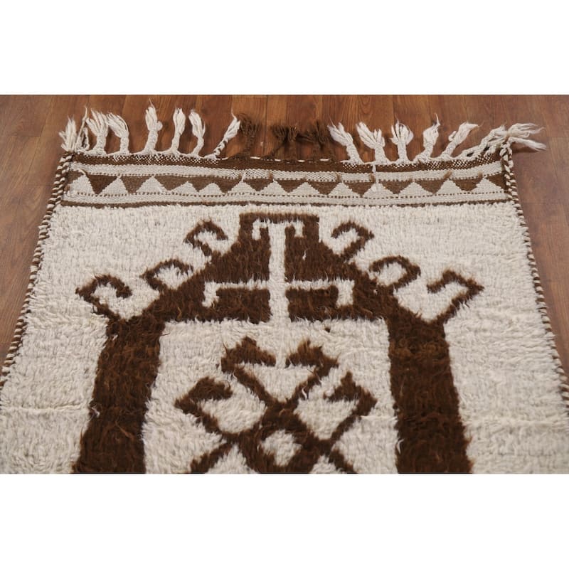 Natural Dye Anatolian Runner Rug Handmade Beige Turkish Wool Carpet - 3'2"x 11'4"