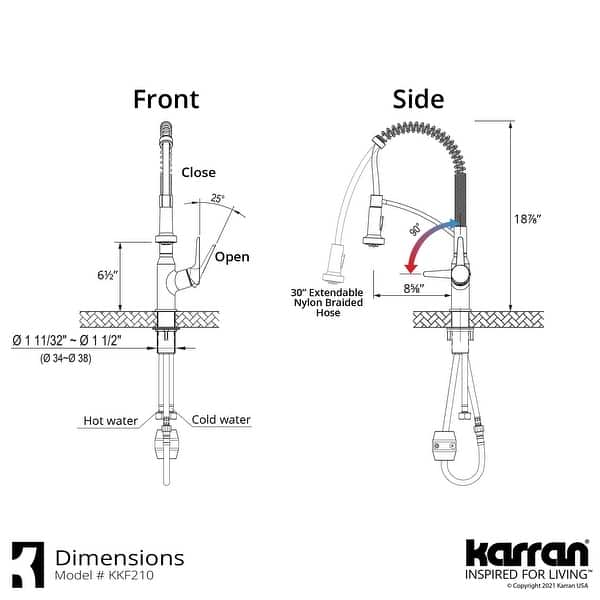 dimension image slide 1 of 2, Karran Scottsdale Single-Handle Pull-Down Sprayer Kitchen Faucet