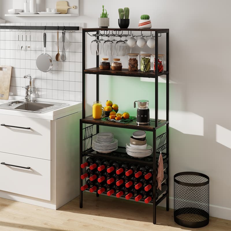 Wine Organizer with Power Outlet and Bottle Holders-Rustic Brown