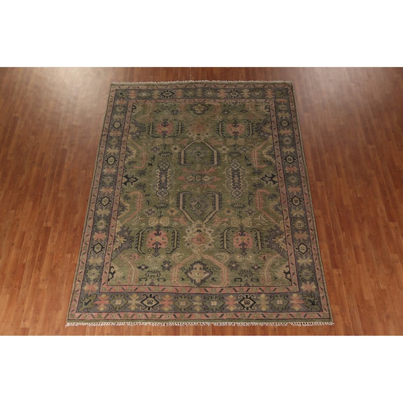 Green Geometric Heriz Serapi Indian Area Rug Handmade Wool Carpet - 7'10"x 9'11"