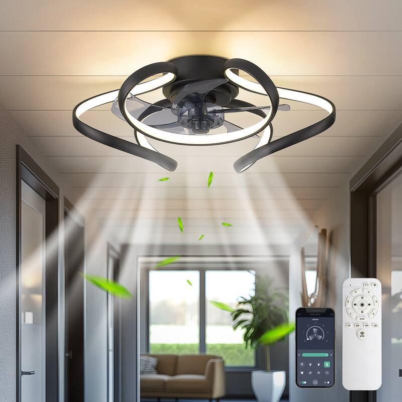 20" Indoor Black Low Profile Ceiling Fan with LED Light - 20 Inches