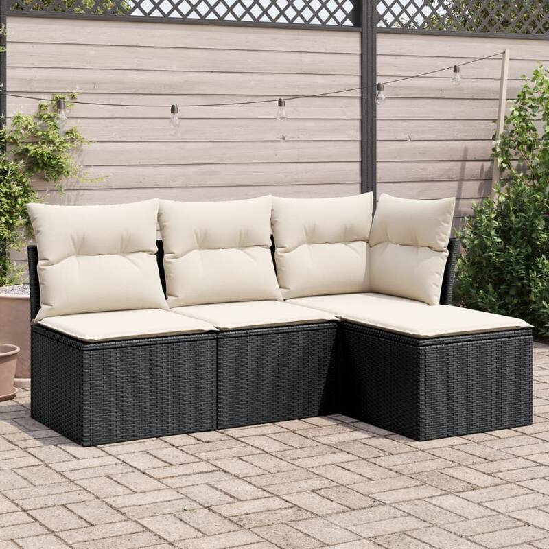 vidaXL Garden Sofa Set Black - 21.7 x 21.7 x 14.6 - Black and cream 4 Piece Without table