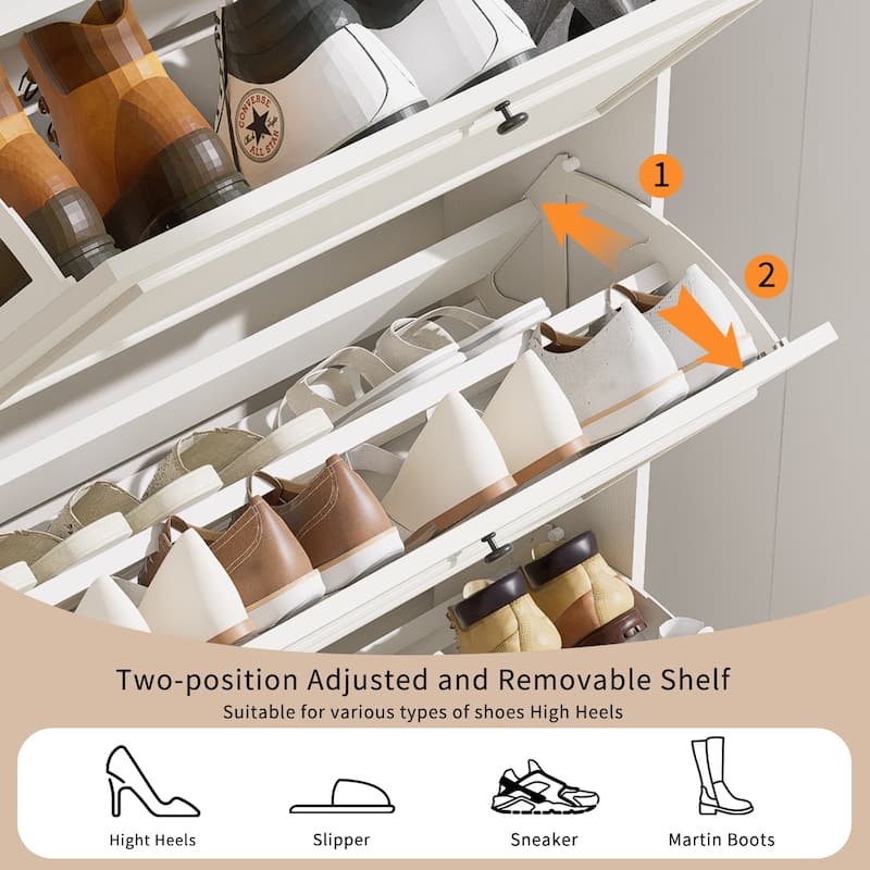 Slim Shoe Cabinet with 3 Flip Drawers, Freestanding Entryway Storage Organizer, Narrow Shoe Rack with Adjustable Shelf