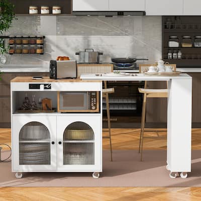 Rolling Kitchen Island With Extended Table(no include stool)