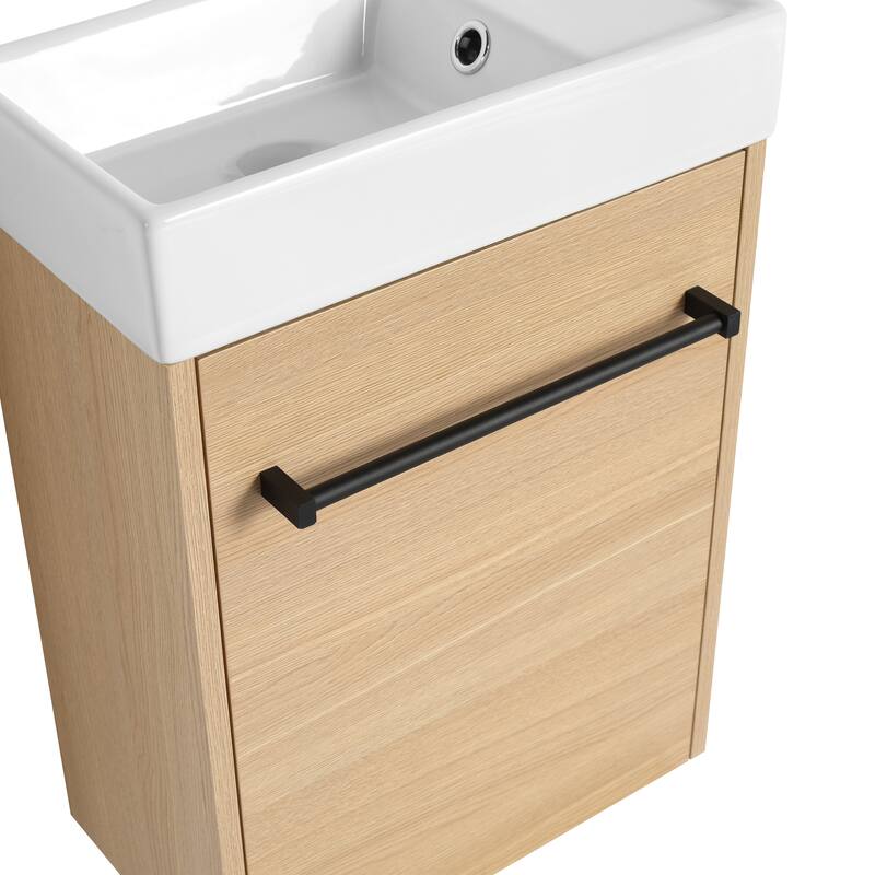 16" Wall-Mounted Bathroom Vanity with Carrara White Ceramic Sink, Soft-Close Doors, and Ample Storage