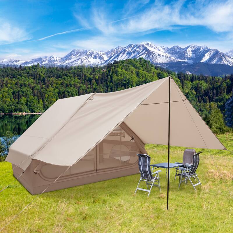 4-6 Person Beige Inflatable Camping Tent with Porch Waterproof Cabin Shelter with Pump and Carry Bag - 116.5 x 81.1 x 78.7 in