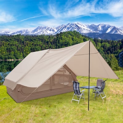 4-6 Person Beige Inflatable Camping Tent with Porch Waterproof Cabin Shelter with Pump and Carry Bag - 116.5 x 81.1 x 78.7 in