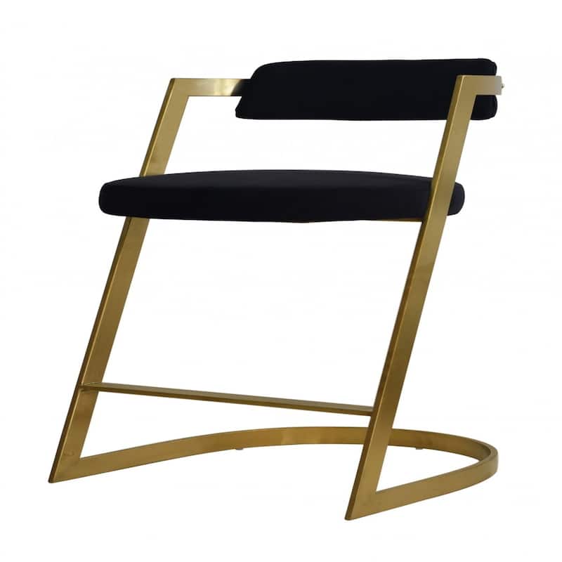 26" Modern Round Seat Bar Stool in Black Velvet with Gold Stainless Steel Frame and Low Back Support - 36”H x 18.5”W x 23”D