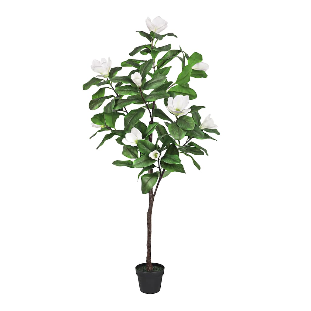 5ft Real Touch White Artificial Magnolia Flower Tree in Black Pot - 60" H x 22" W x 22" DP