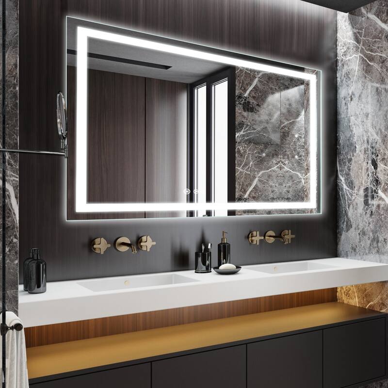 LED Bathroom Mirror with Front and Backlit Lights Anti-Fog