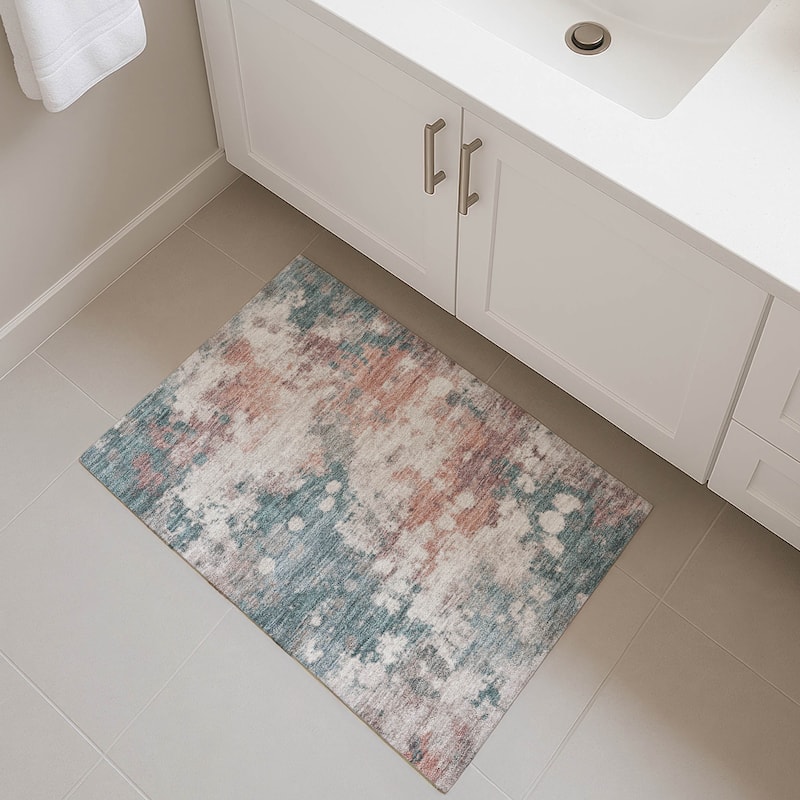 Premium Washable Super Soft Modern Splatter Mayfield Rug - Coral - 1'8" x 2'6"