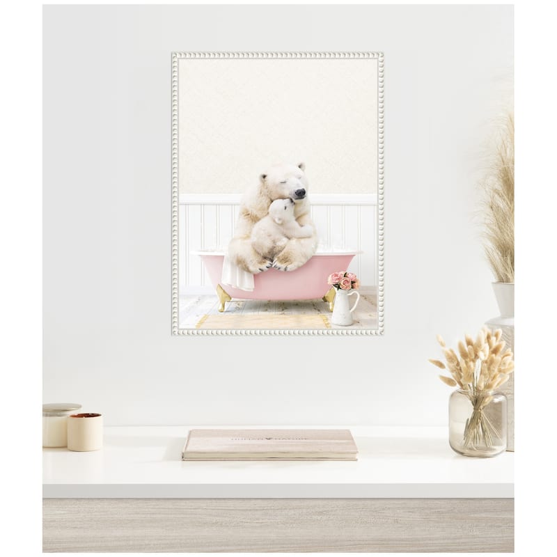 Kate and Laurel Sylvie Mother and Baby Polar Bear in Cottage Rose Bathtub Framed Canvas by Amy Peterson