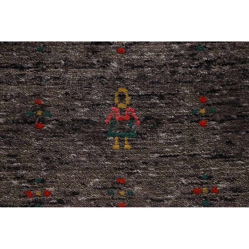 Striped Gabbeh Oriental Area Rug Hand-Knotted Wool Carpet - 7'10" x 9'9"