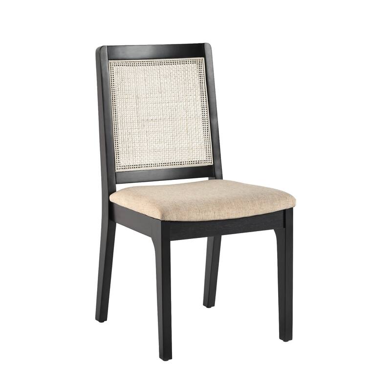 Set of 2 Modern Wood Material Dining Chair with Natural Rattan Black Beige - Black