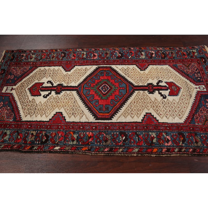 Geometric Traditional Hamedan Persian Area Rug Handmade Wool Carpet - 3'3" x 6'2"