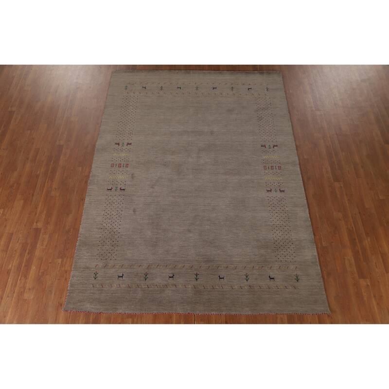Tribal Brown Gabbeh Oriental Area Rug Hand-Knotted Wool Carpet - 7'1" x 9'9"