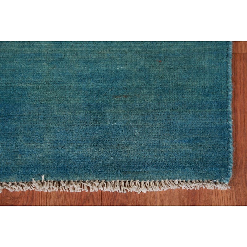 Blue Green Gabbeh Modern Rug Hand-Knotted Wool Carpet - 2'10" x 4'0"