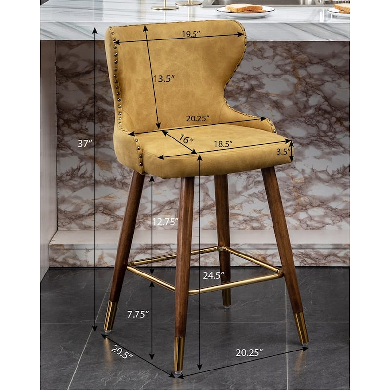 Modern Faux Leather Tufted Nailhead Trim Counter Stool (Set of 2)