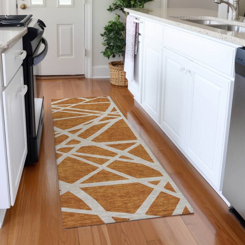 Premium Washable Super Soft Contemporary Harvey Mayfield Rug - Copper - 2'3" x 7'6"