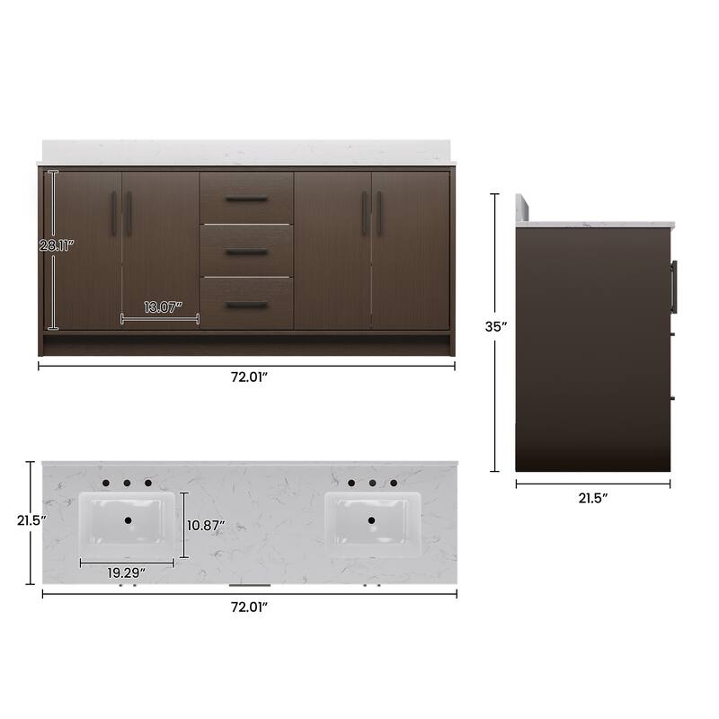72-Inch Modern Style Bathroom Vanity with Double Ceramic Sink