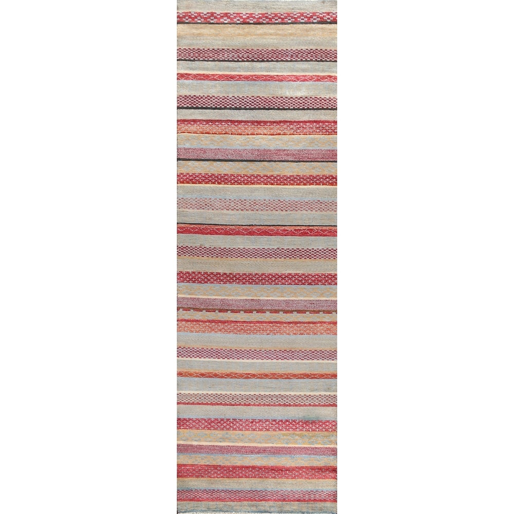 Striped Oriental Gabbeh Kashkoli Runner Rug Hand-knotted Wool Carpet - 2'8" x 11'11"