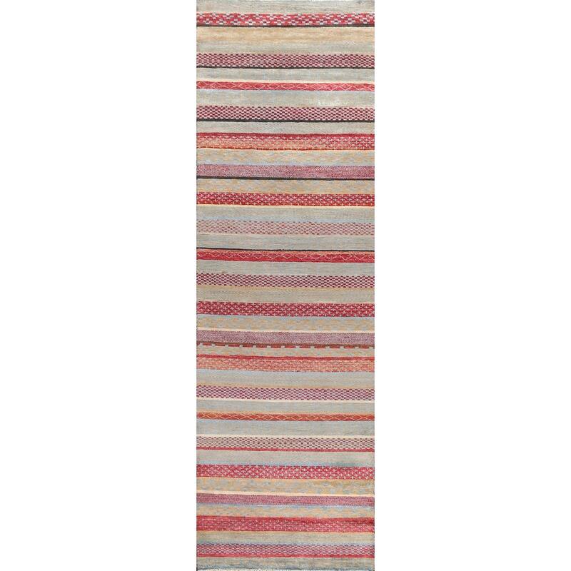 Striped Oriental Gabbeh Kashkoli Runner Rug Hand-knotted Wool Carpet - 2'8" x 11'11"