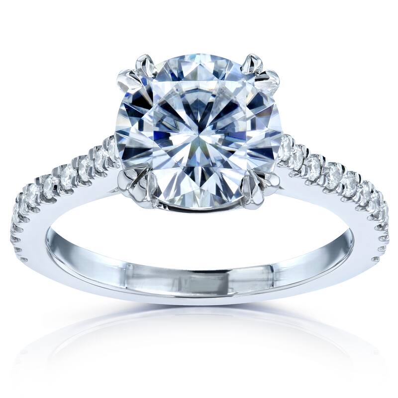Annello by Kobelli 14k White Gold 2 1/5ct TGW Round Brilliant Moissanite and Diamond Halo Engagement Ring (GH/VS, GH/I)