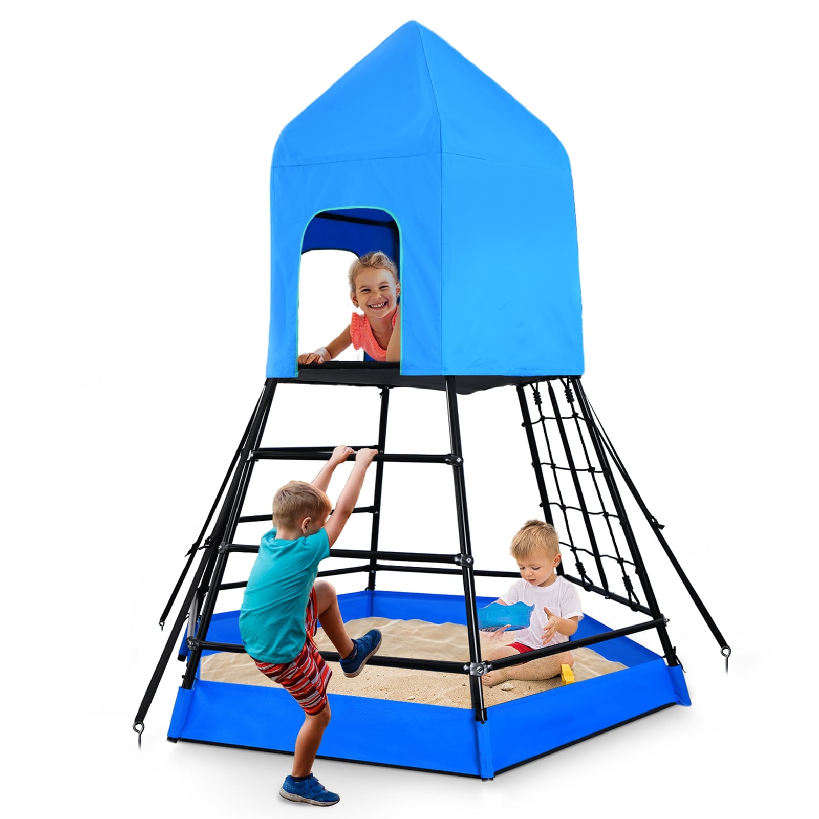 Hapfan Jungle Gym with Platform and Tent Climbing Toys with Monkey Bars for Kids Metal Outdoor Play Equipment