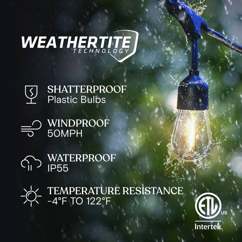 Brightech Ambience Pro 12-Light 27 ft. Outdoor Solar 1W 3000k LED S14 Hanging Remote Control Edison Bulb String-Light