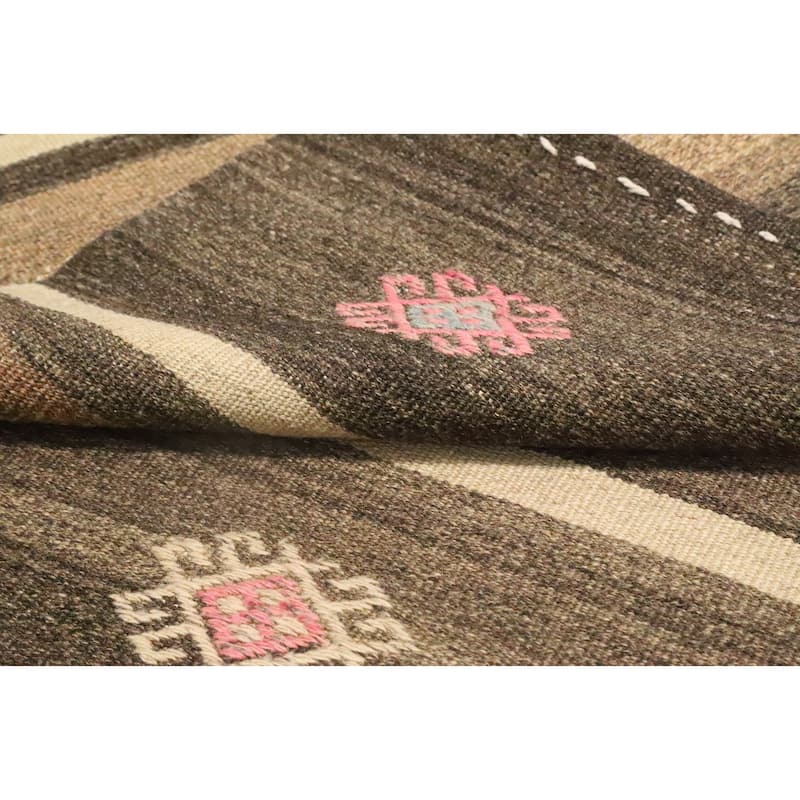 Hand Woven Oriental 100% Wool Carpet Southwestern Tribal Brown Kilim Area Rug - 10' 7'' X 5' 9''