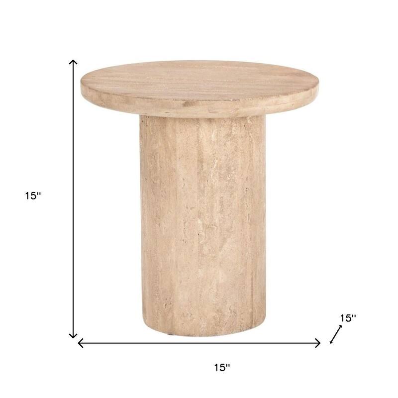 HomeRoots 15" Natural Stone Round Pedestal End Table - 15.00 in. x 15.00 in. x 15.00 in.