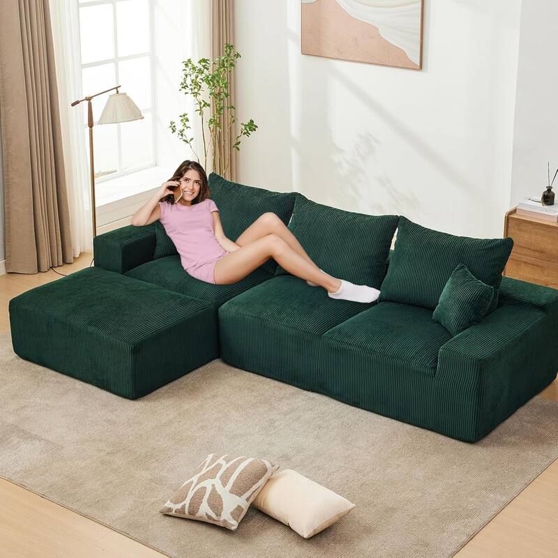 110" Oversized L-Shaped Sectional Sofa with Right Chaise, Cloud Couch with Corduroy & Memory Foam