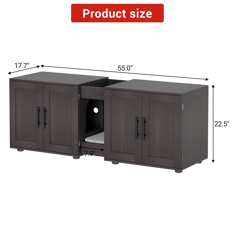 Large Cat Litter Box Furniture with Double Rooms and Barn Doors