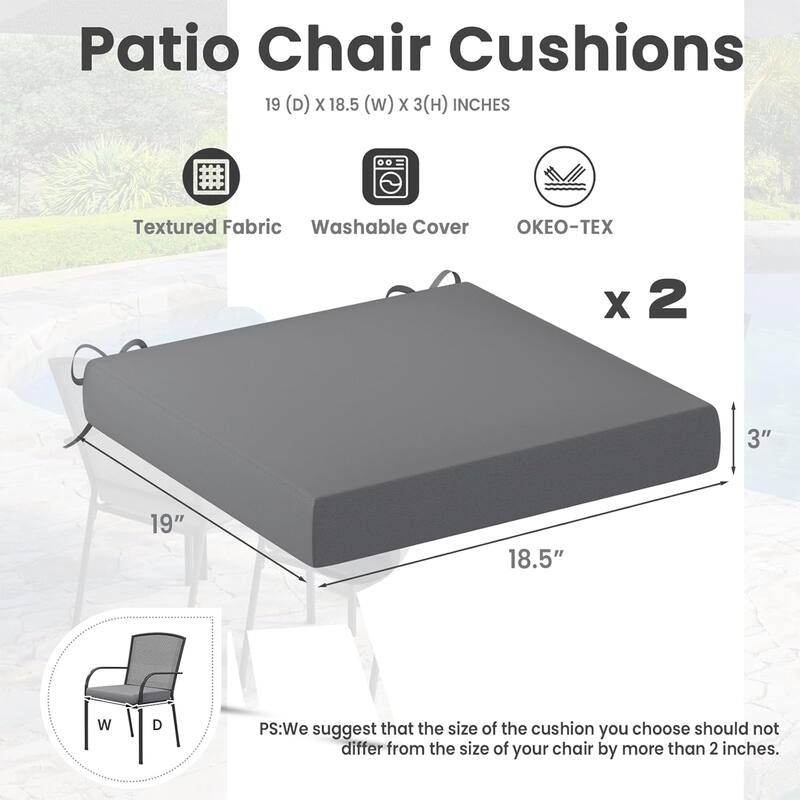 AECOJOY Outdoor Chair Cushions, 19 x 18.5 x 3 Inch Seat Cushions with Adjustable Straps and Hidden Zipper for Patio Furniture