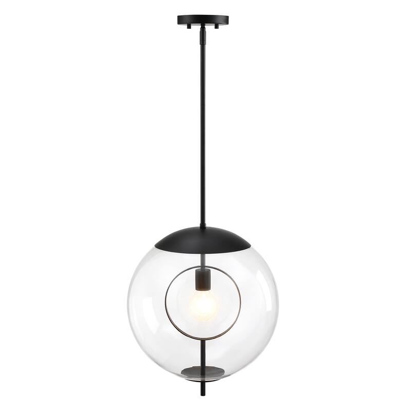 Celeste 60 Watt 1-Light Matte Black Mid-Century Modern Pendant Light with Clear Glass Shade - 18