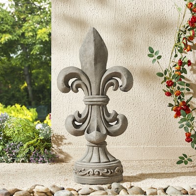 Glitzhome MGO French Holiness Fleur De Lis LYS Garden Statue Coastal Sculpture Indoor Outdoor
