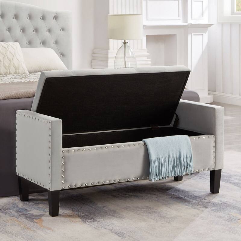 Upholstered Tufted Button Storage Bench with Nails Trim