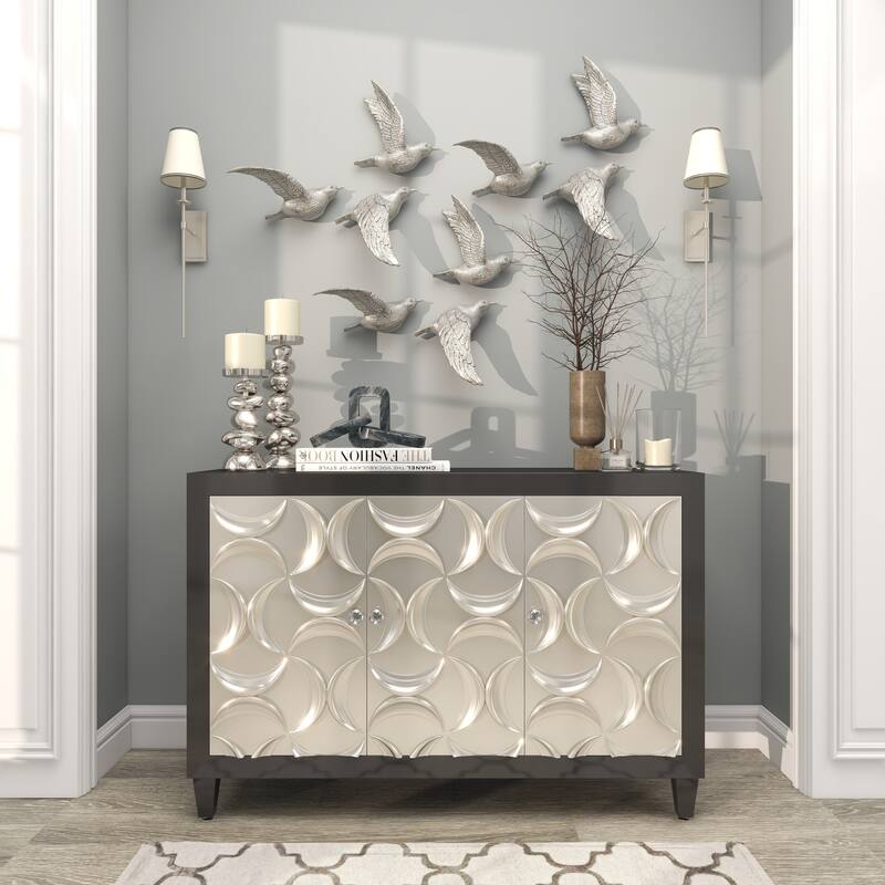 Polystone Weathered 3D Floating Bird Wall Decor (Set of 3) - Dark Brown, Gold, Silver