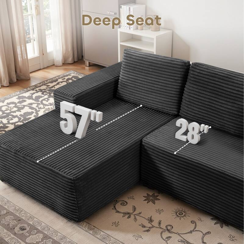 Gymojoy 108" Compressed Sofa Sectional Couch, 1400lbs Weight Capacity L-Shape Chaise Corduroy Couch for Living Room, No Assembly