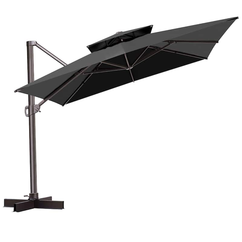 VredHom 11 Ft Patio Cantilever Offset Umbrella with Double Top - Black